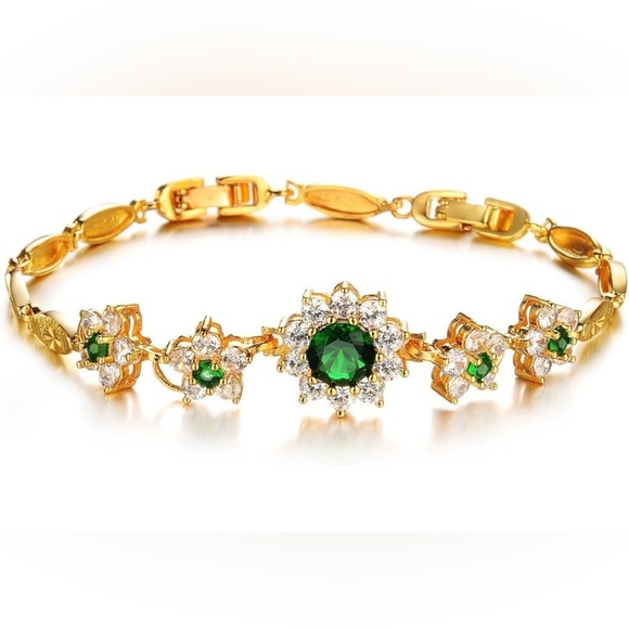 Womens Bangle Bracelets, Adjustable Emerald Love Flower Link Bangles Bracelets - Picture 3 of 5